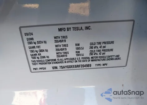 2024 Tesla Model Y Long Range Dual Motor All-Wheel Drive из США, поврежденный, VIN 7SAYGDEE6RF204989